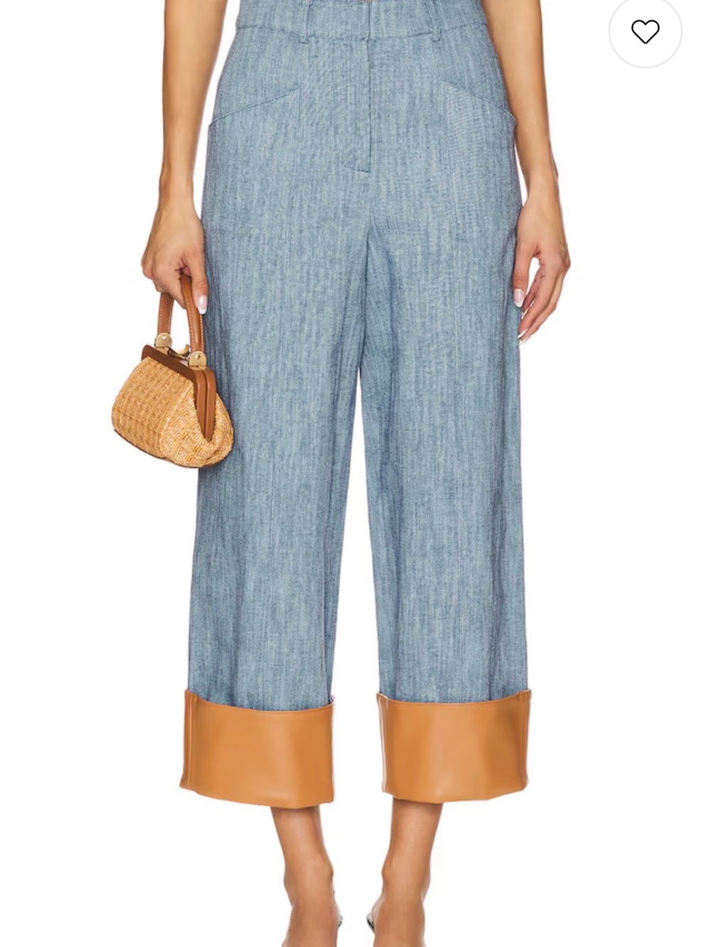 Alexis Light Blue Wide-Leg Cropped Pants with Tan Cuff size small New no tag